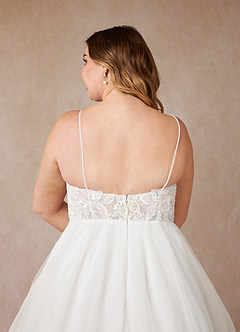 Azazie Tatiana Probar vestidos en casa Vestido de Diamante Blanco de Tul de Corte en A con Lentejuelas cuello pico image14