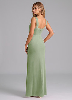 Azazie Denice Bridesmaid Dresses Dusty Sage Sheath Pleated Velvet Dress image2