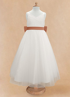 Azazie Lea Flower Girl Dresses Bronzer A-Line Spaghetti Strap Tulle Dress image6