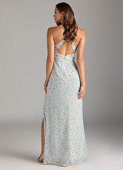 Azazie Becca Robes de demoiselle d'honneur Robe Fourreau en Mousseline de soie Col en V Floral Azur image6