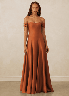 Christian Siriano Bridal for Azazie 1002 Bridesmaid Dresses Cinnamon A-Line Off the Shoulder Stretch Satin Convertible Dress image2