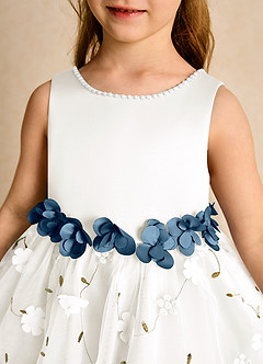 Azazie Starri Flower Girl Dresses Ivory Bermuda Ball-Gown Beaded Matte Satin Dress image8