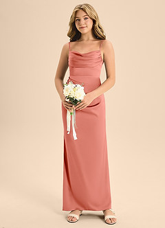 Azazie Mai Junior Coral A-Line Sweetheart Neckline Stretch Satin Dress image4
