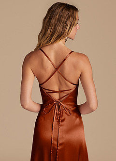 Azazie Mei Brautjungfernkleider A-Linie Metallischer Satin Kleid Rotbraun image2