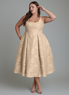Azazie Amalie Bridesmaid Dresses Champagne A-Line Pleated Floral Burnout Dress image6