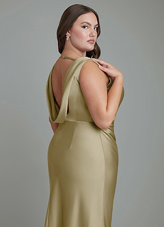 Azazie Kieryn Vestidos de damas de honor Vestido Musgo Verde de Satén Elástico de Corte Sirena con Plisado image13