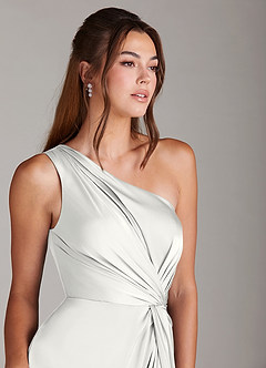 Azazie Brooke Abiti da Damigella Abito A-Line in Raso Elasticizzato Monospalla Bianco image6