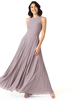 Azazie Lindie Bridesmaid Dresses Dusk A-Line Scoop Pleated Chiffon Dress image3