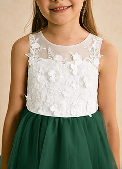 Azazie Lina Flower Girl Dresses Ivory Dark Green Ball-Gown Lace Dress image8