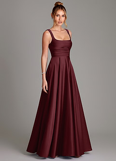 Azazie Azaria Vestidos de damas de honor Vestido Cabernet de Satén Elástico de Línea A con Corsé image4
