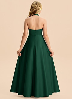 Azazie Kady Junior Robe Trapèze en Satin extensible Décolleté en cœur Vert Foncé image2