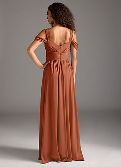 Azazie Lianne Bridesmaid Dresses Cedar Rose A-Line Off the Shoulder Stretch Satin Dress image5