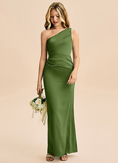 Azazie Akilah Junior Jurk van Stretch Satijn met Kolom Geplooid Jeneverbes image3