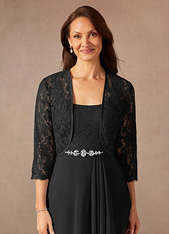 Azazie Ainsling Mother of the Bride Dresses Black A-Line Square Neckline Lace Chiffon Dress image8
