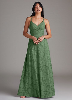 Azazie Davis Brautjungfernkleider A-Linie Plissee Blumen-Burnout Kleid Eukalyptus image3