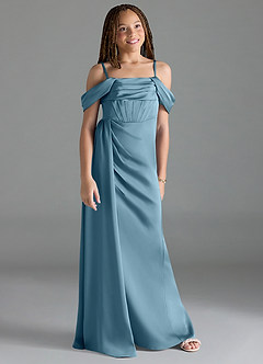 Azazie Amyra Junior Bermuda Sheath Off the Shoulder Stretch Satin Dress image3