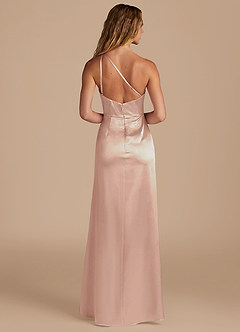 Azazie Mika Bridesmaid Dresses English Rose Sheath One Shoulder Metallic Satin Dress image5
