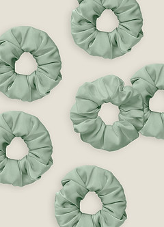 front Matching Color Six-Piece Bridesmaid Stretch Satin Over Size Scrunchie Set