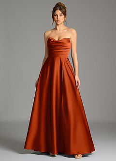 Azazie Ayla Bridesmaid Dresses Paprika A-Line Corset Stretch Satin Dress image3