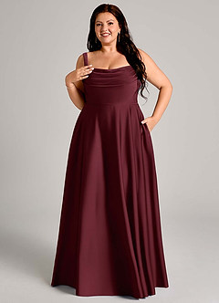 Azazie Shaude Bridesmaid Dresses Cabernet A-Line Pleated Stretch Satin Dress image11