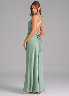 Azazie Evadne Robes de demoiselle d'honneur Robe Fourreau en Satin extensible Plissé Agave image5