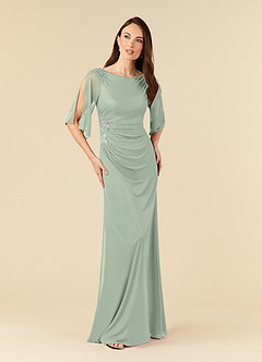 Azazie Magdalene Mother of the Bride Dresses Dusty Sage Sheath Sequins Mesh Dress image1