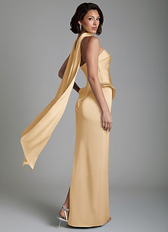 Azazie Harlow Robes de demoiselle d'honneur Robe Fourreau en Satin extensible Corset Or image9
