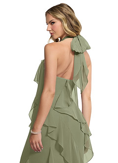 Azazie Velma Bridesmaid Dresses Pistachio A-Line Side Slit Chiffon Dress image5