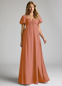 Azazie Madisynn Maternity Bridesmaid Dresses Bow Chiffon Floor-Length Dress image1