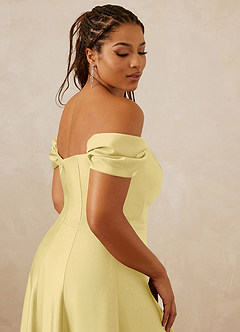 Christian Siriano Bridal for Azazie 1002 Robes de demoiselle d'honneur Robe Trapèze Convertible en Satin extensible Épaule décolletée Sorbet Citron image10