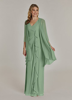 Azazie Manuella vestidos de madre de la novia Vestido de Matcha de Gasa de Corte En A con Cuello en V plisado image3