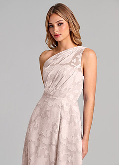 Azazie Phaedra Bridesmaid Dresses Blushing Pink A-Line One Shoulder Floral Burnout Dress image7