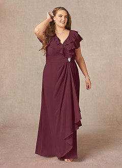 Azazie Snapdragon Kleider für die Brautmutter A-Linie V-Hals Gerüscht Chiffon Kleid Cabernetrot image6