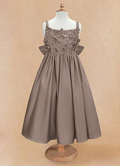 Azazie Midge Final Sale Dusty Blue A-Line Bow Matte Satin Dress image5