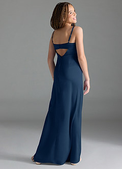 Azazie Leonis Junior Dark Navy A-Line Pleated Stretch Satin Dress image5