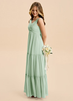 Azazie Devon Junior Vestido de Agave de Gasa de Corte en A con Volante image7