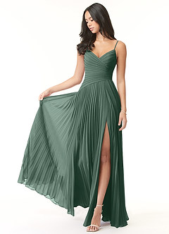 Azazie Vini Robes de demoiselle d'honneur Robe Trapèze en Mousseline de soie Col V plissé Mousse De Mer image1