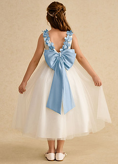 Azazie Lilli vestidos de niña de las flores Vestido Marfil Azul Polvoriento de Tul de Corte en A con Lazo image2