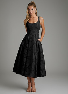 Azazie Isabella Bridesmaid Dresses Black A-Line Corset Floral Burnout Dress image1