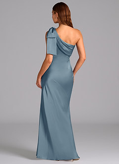 Azazie Yuanna Bridesmaid Dresses Dusty Blue Mermaid One Shoulder Stretch Satin Dress image2