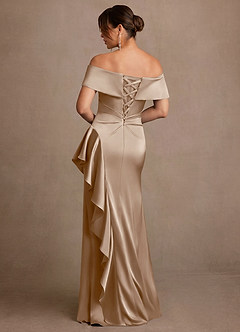 Azazie Kirsty Mère de la mariée Robes Robe Fourreau en Satin extensible Épaule décolletée Taupe image2