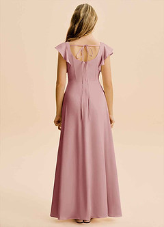 Azazie Bondi Junior A라인 사이드 슬릿 스트레치 새틴 플로어 길이 주니어 신부 들러리 드레스 image2