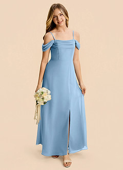 Azazie Lilly Junior Steel Blue A-Line Pleated Chiffon Dress image7