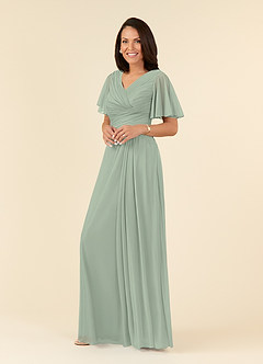 Azazie Emmeline vestidos de madre de la novia Vestido de Salvia Polvorienta de Malla de Corte En A con Cuello en V Plisado image8