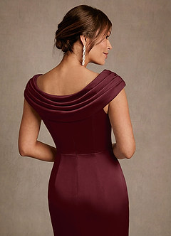Azazie Irvine Mother of the Bride Dresses Cabernet A-Line Pleated Stretch Satin Dress image6