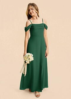 Azazie Lilly Junior Dark Green A-Line Pleated Chiffon Dress image5