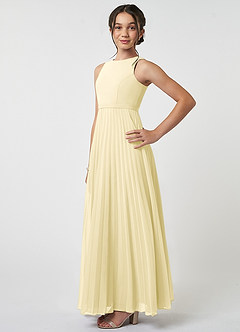 Azazie Lindie Junior Lemon Sorbet A-Line Pleated Chiffon Dress image3
