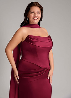 Azazie Sorrel Bridesmaid Dresses Burgundy Mermaid Strapless Stretch Satin Convertible Dress image13
