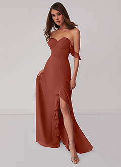 Barbie ♥ Azazie Bridesmaid Dresses Auburn A-Line Off the Shoulder Chiffon Convertible Dress image1