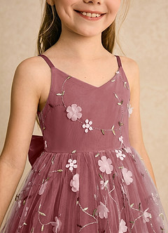 Azazie Junebug Flower Girl Dresses Amethyst Ball-Gown Spaghetti Strap Tulle Dress image6